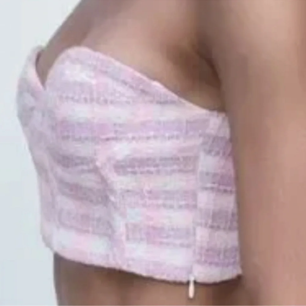 NWT ZARA Strapless Tweed Underwire Bustier Corset Top Lavender White Pink XS